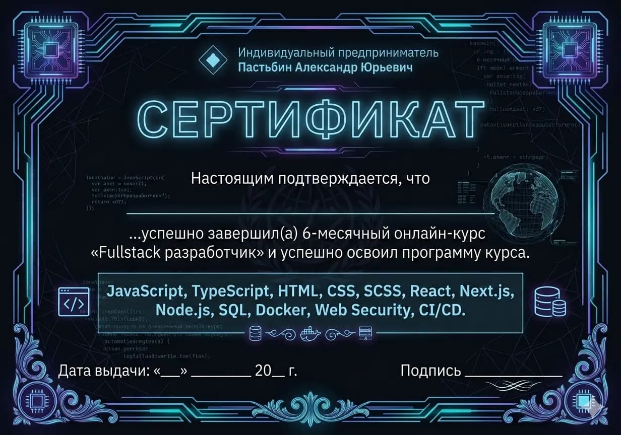 Образец сертификата об окончании курса